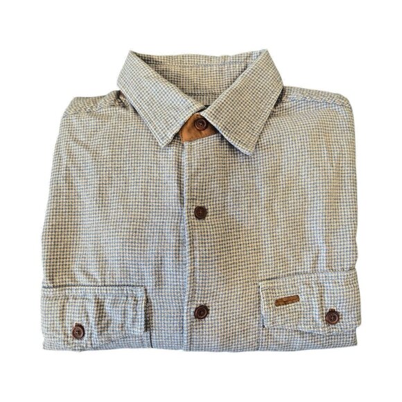 Orvis Fairbanks Shirt Mens Medium Button Up Houndstooth Blue Cream Soft Cotton - Picture 1 of 15